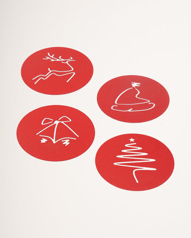 Art Box Natale set di 4 sottobicchieri luxury tema Renna/Cappello/Campane/Albero rosso