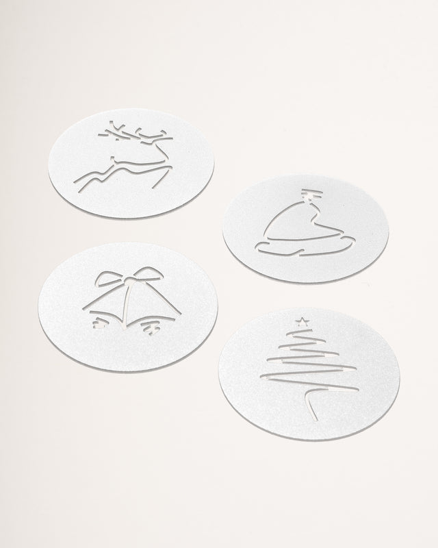 Art Box Natale set di 4 sottobicchieri luxury tema Renna/Cappello/Campane/Albero bianco